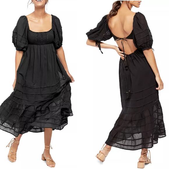 FREE PEOPLE Free People Let's Be Friends Midi Maxi Dress Small Black Open Back - Picture 1 of 14